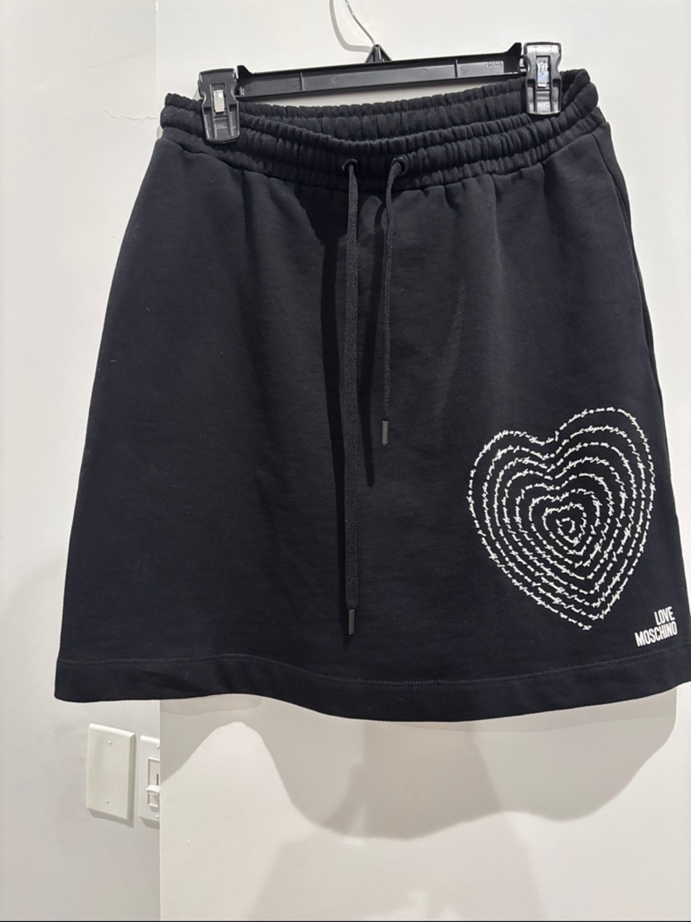 Love Moschino Black Heart-Print Drawstring A-Line Skirt